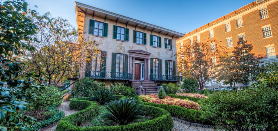 The Andrew Low House, one of the historic homes which a visitor to Savannah will find on Lafayette Square.