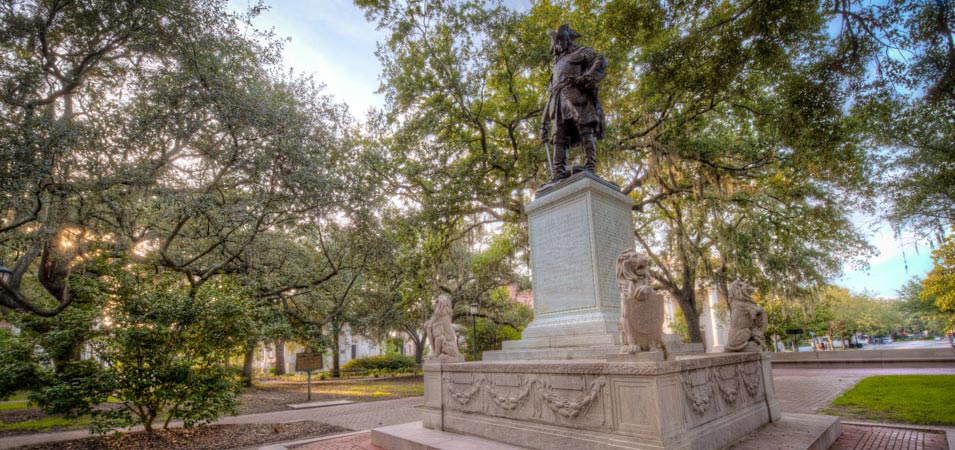 The Oglethorpe Statue in Chippewa Square